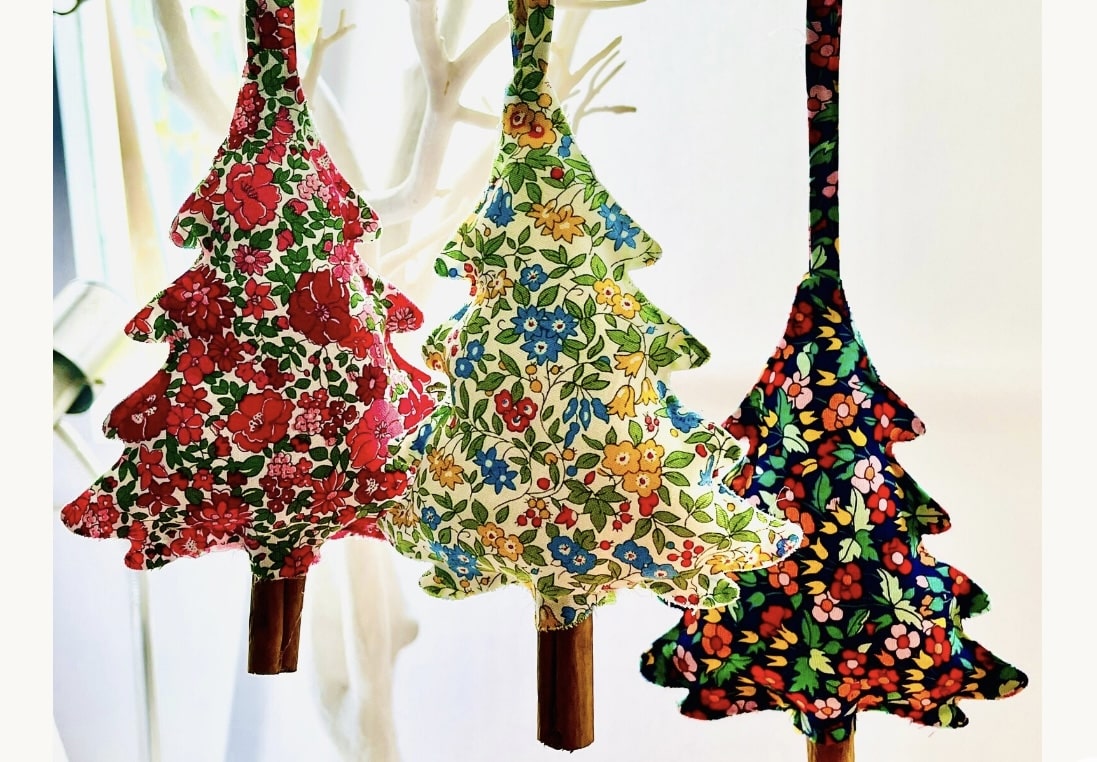 Liberty print cinnamon stick Christmas tree ornaments