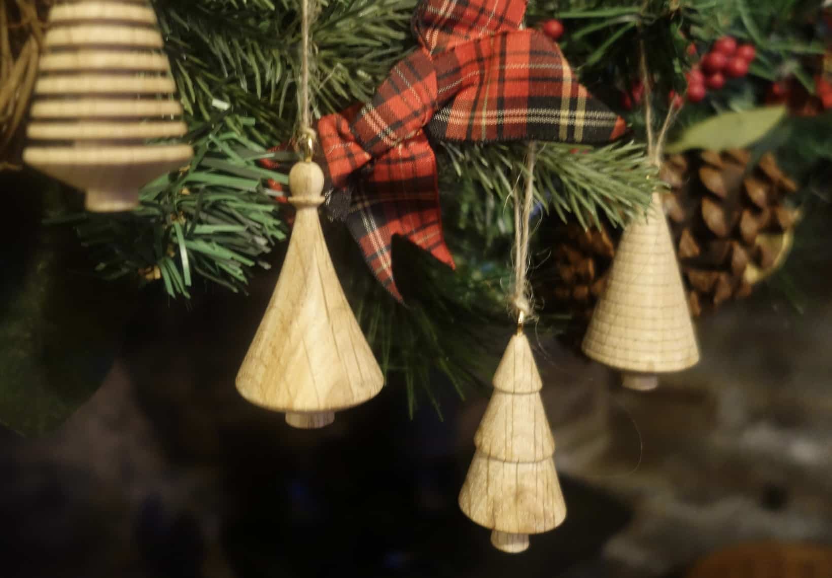 Handturned oak Christmas tree decorations
