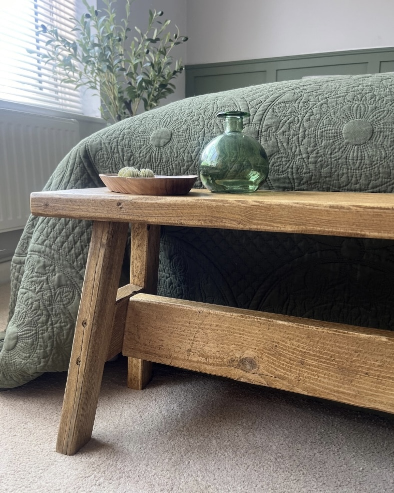 Rustic wooden end-of-bed bench from BarrelandBirdCo on Etsy