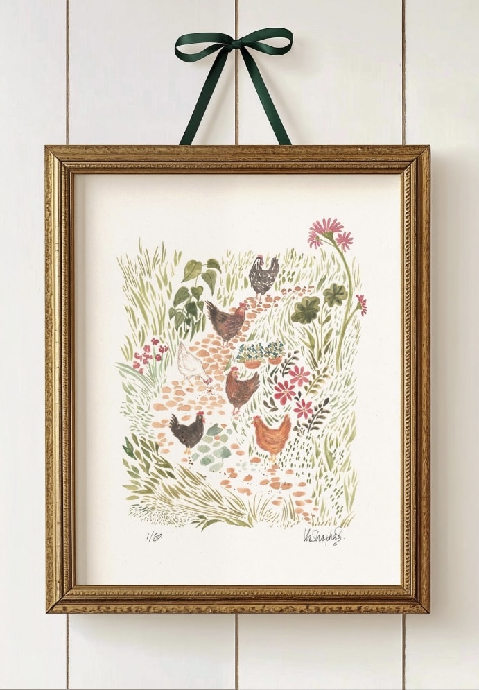 Cottagecore chickens art print from HelloCountry on Etsy