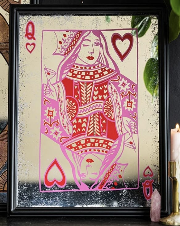 Queen Of Hearts decorative playing card mirror