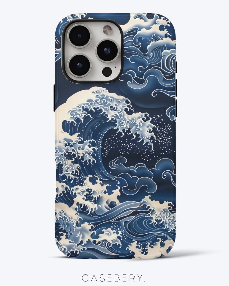 Ocean waves phone case inspired by Japanese print