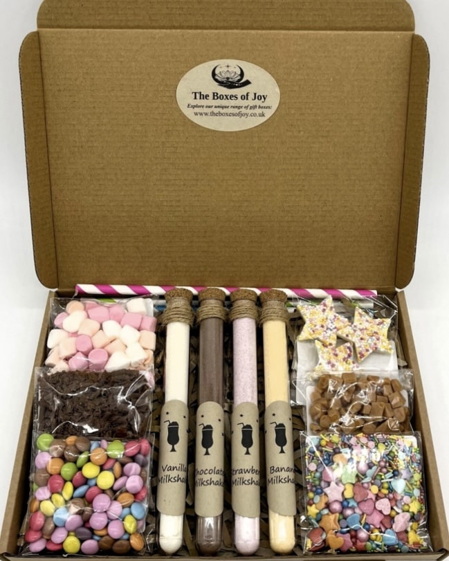 Luxury milkshakes gift box with flavours and toppings