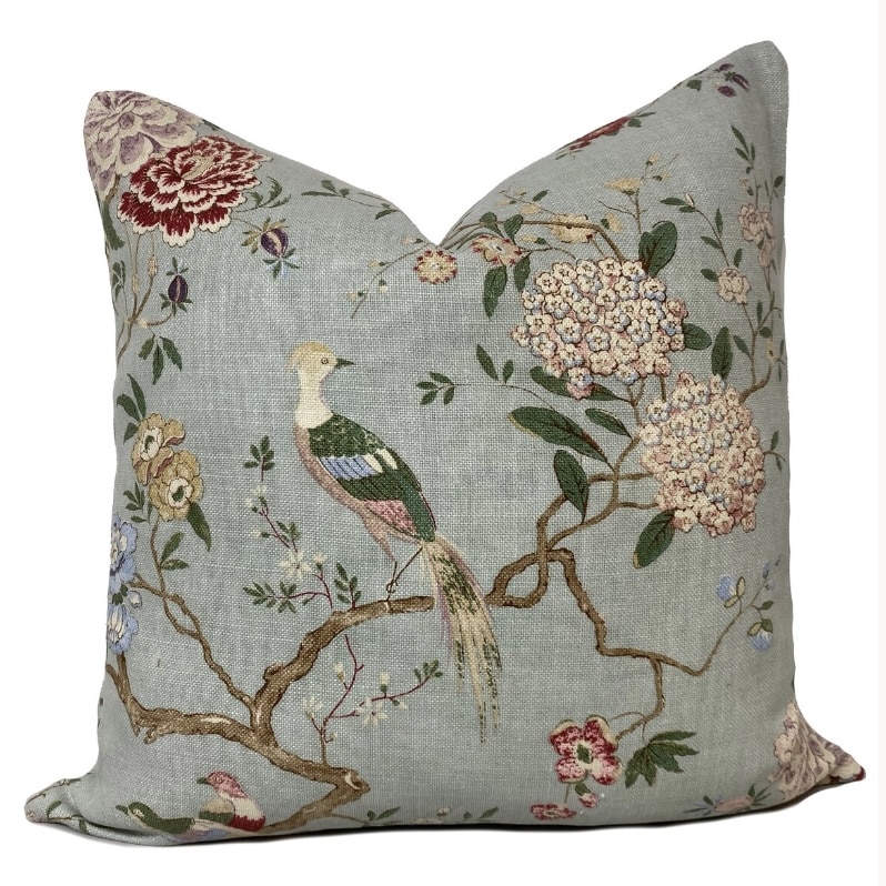 GP & J Baker Oriental Bird Eau de Nil cushion by CushiDesignsCo