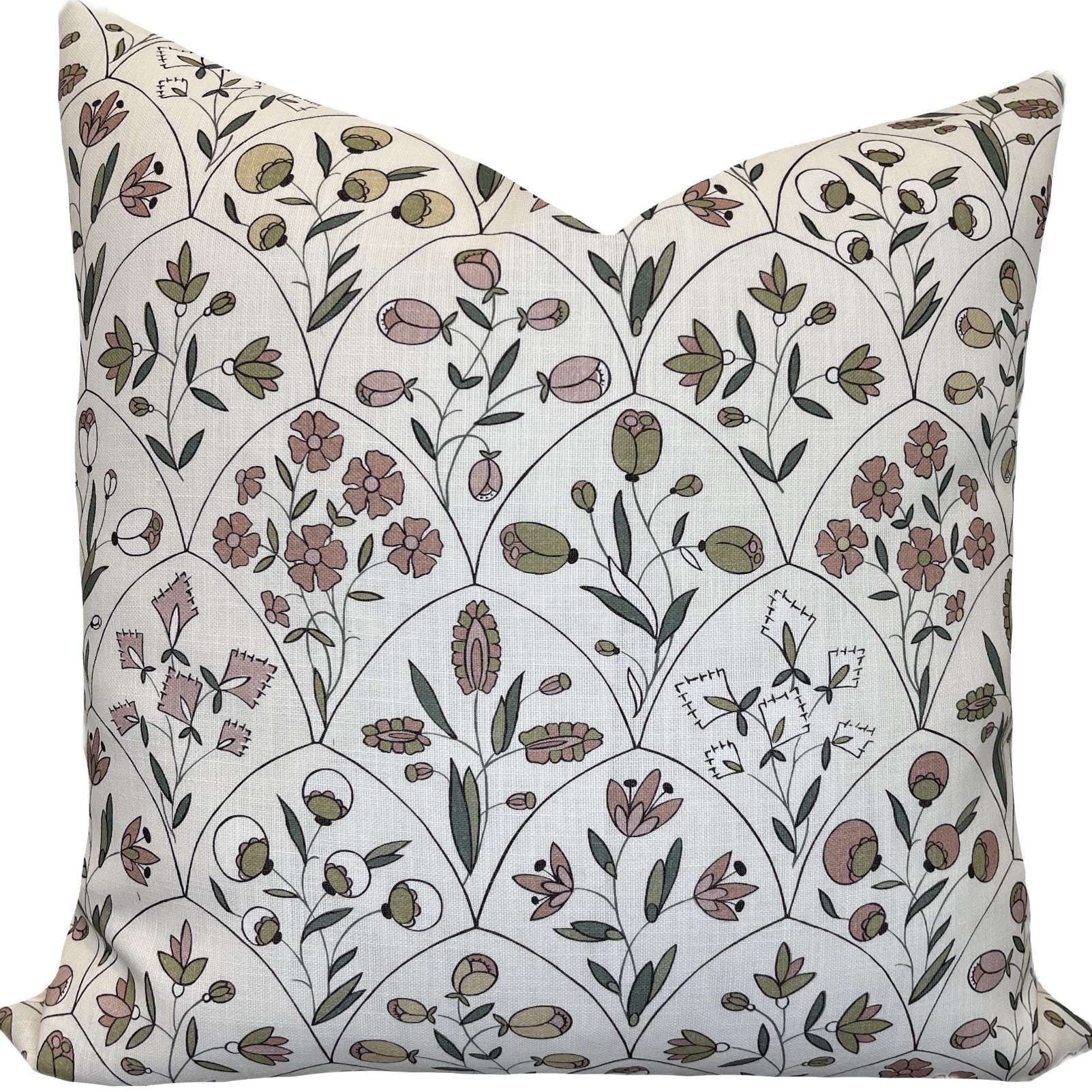 Schumacher Frances pink and green floral cushion