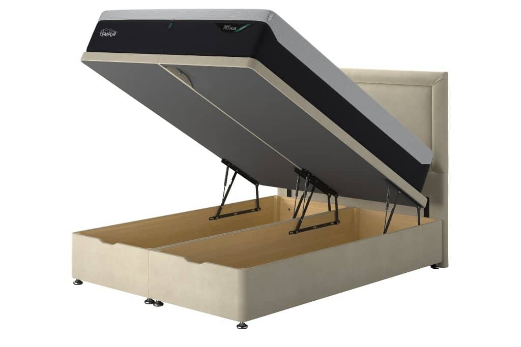 TEMPUR Buckingham Ottoman Bed in oatmeal — lift-up storage bed from And So To Bed