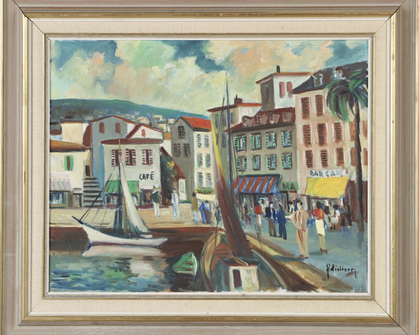 WolfandWise — large French Riviera vintage oil painting (original), framed.