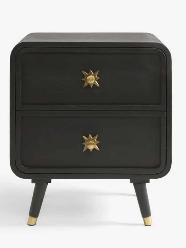 Set of two black Ringo bedside tables with brass star handles