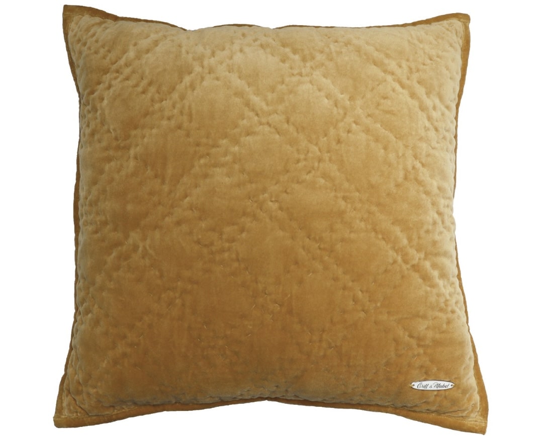 Cushion set in saffron velvet, charcoal and black-and-ecru pattern