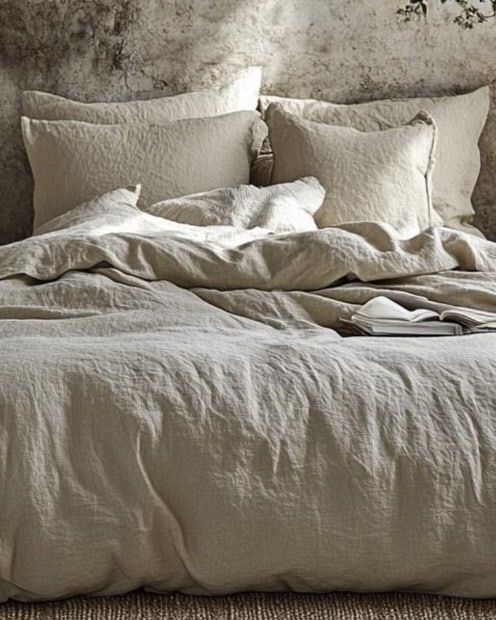Washed cotton duvet cover set in a calm neutral shade, styled with relaxed rumpling.