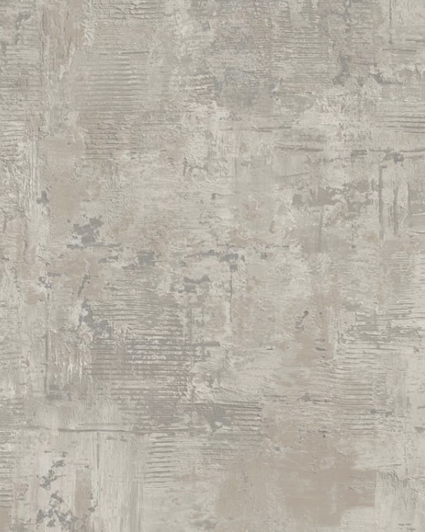 Plaster-effect wallpaper in a warm beige tone with mottled texture.