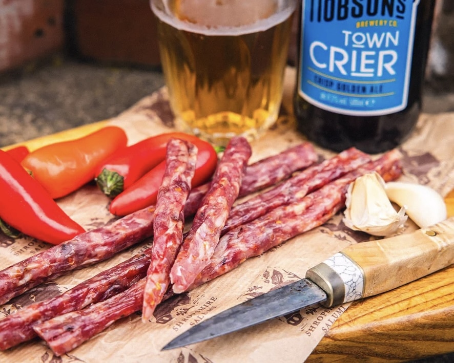 Chilli and ale beer sticks with peppers and beer – spicy charcuterie meats for grazing platters