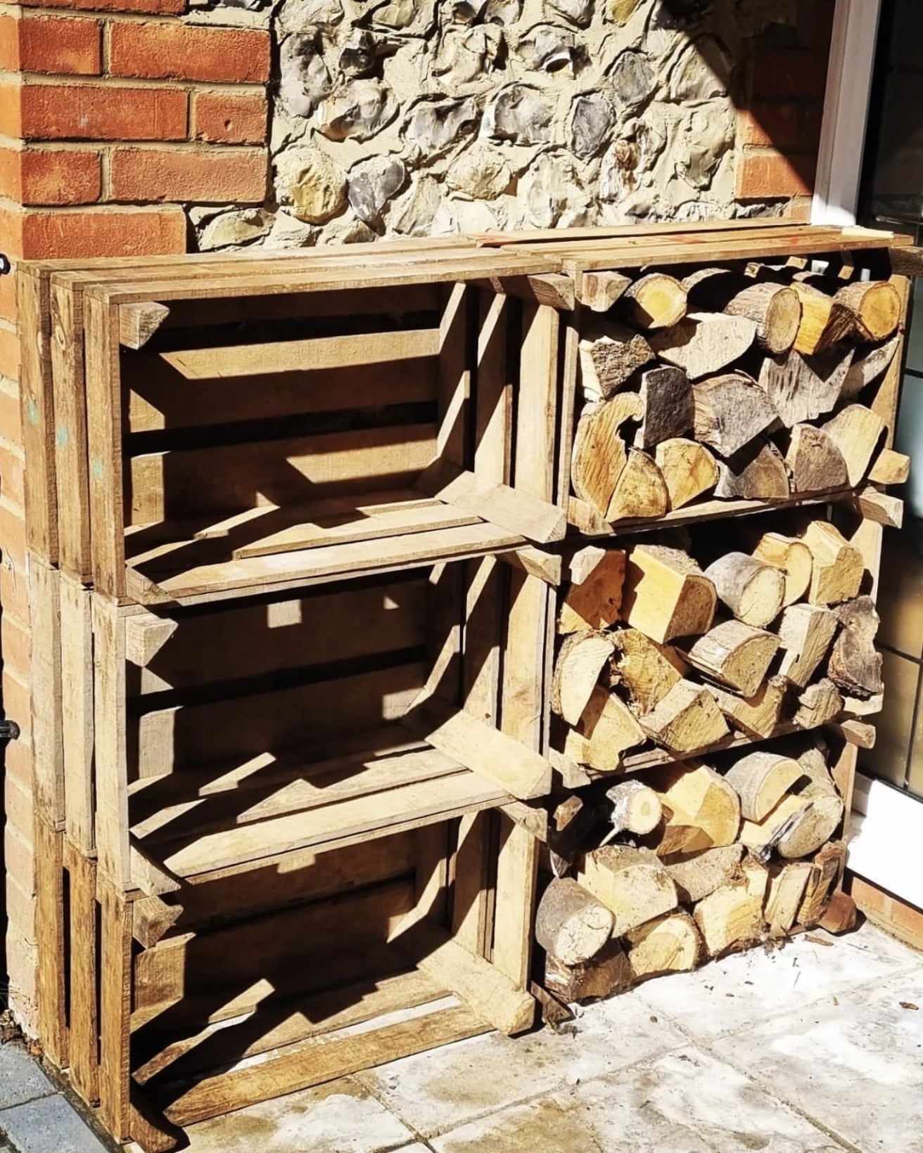 Vintage wooden log store for firewood storage outside