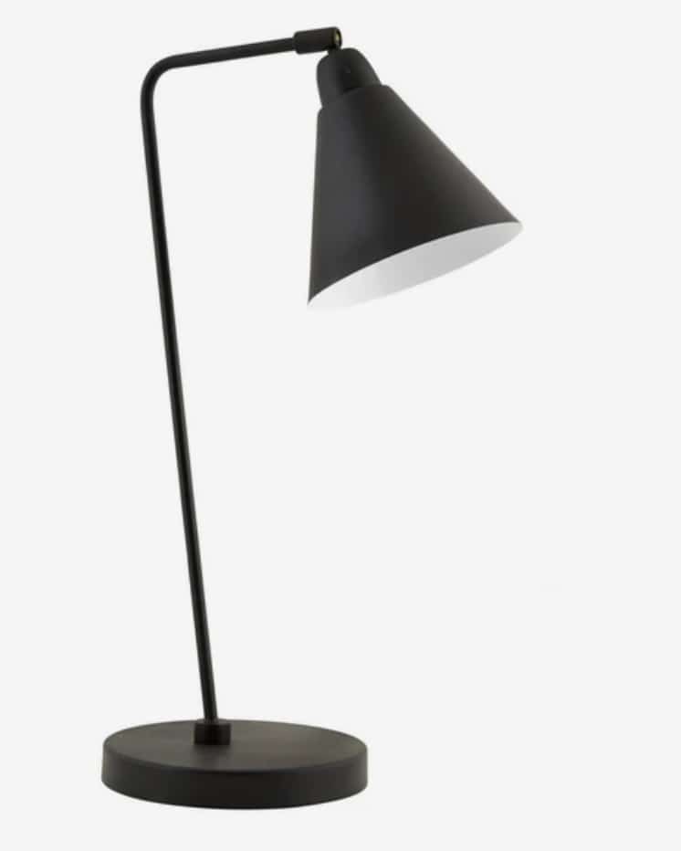 Black Rocky table lamp with angled shade on a round base