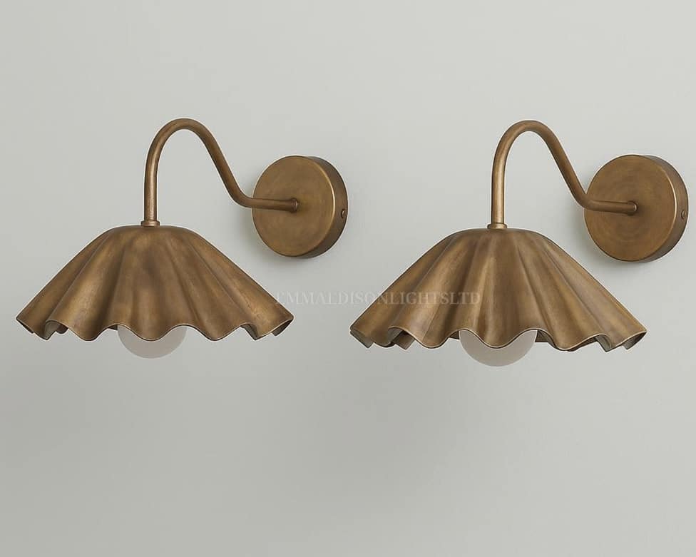 Vintage brass ruffle shade wall sconces