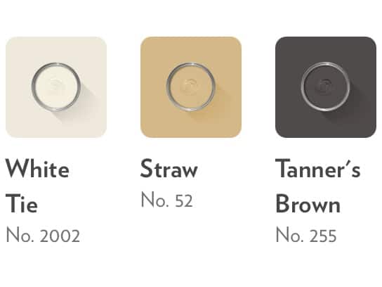 Three-colour palette: White Tie, Straw and Tanner’s Brown