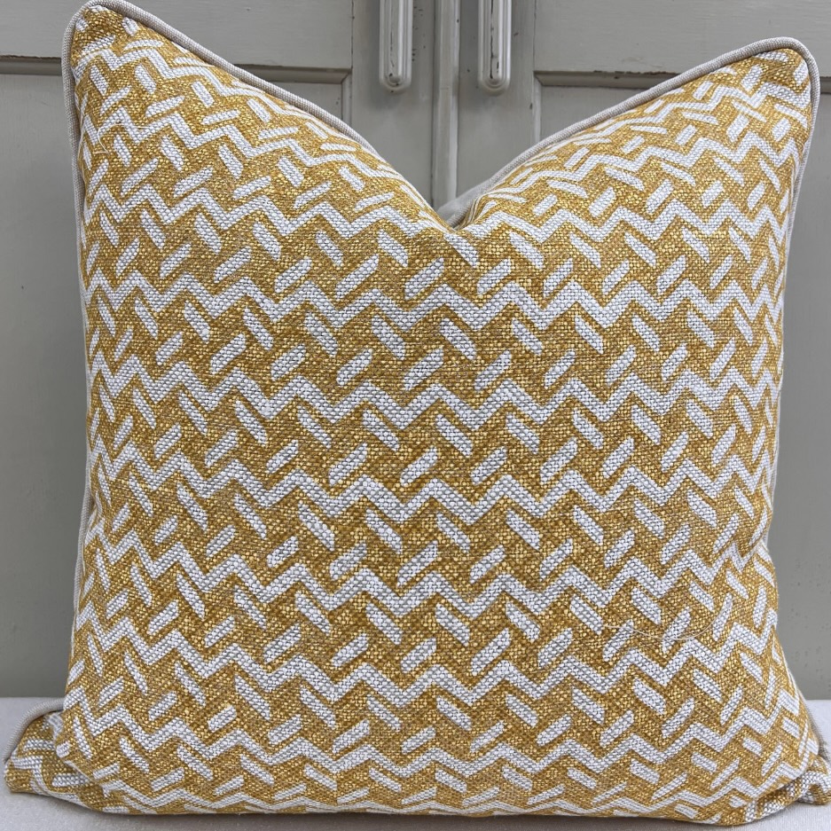Yellow patterned linen cushion cover