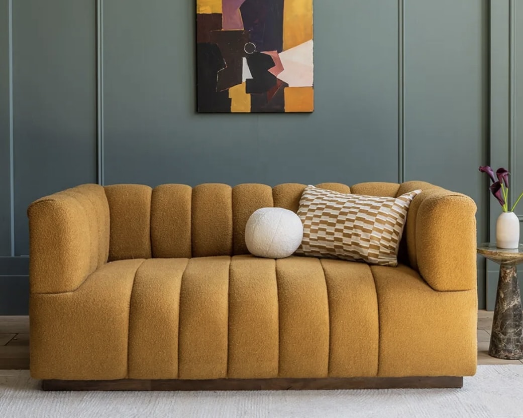 Sloane fluted 2-seat sofa in mustard bouclé