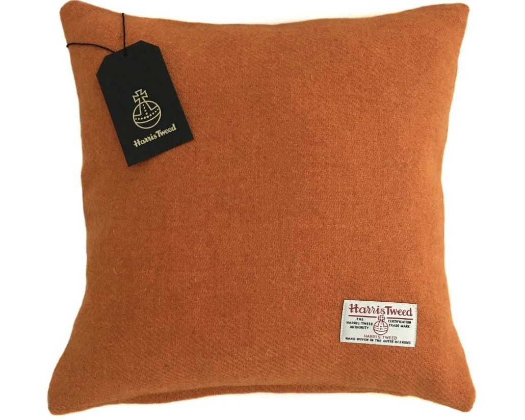 Burnt orange Harris tweed cushion cover