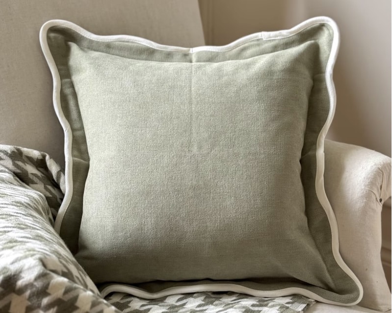 Chloe Sage Scalloped Edge Cushion (45x45cm) – ellenvalein interiors (Etsy)
