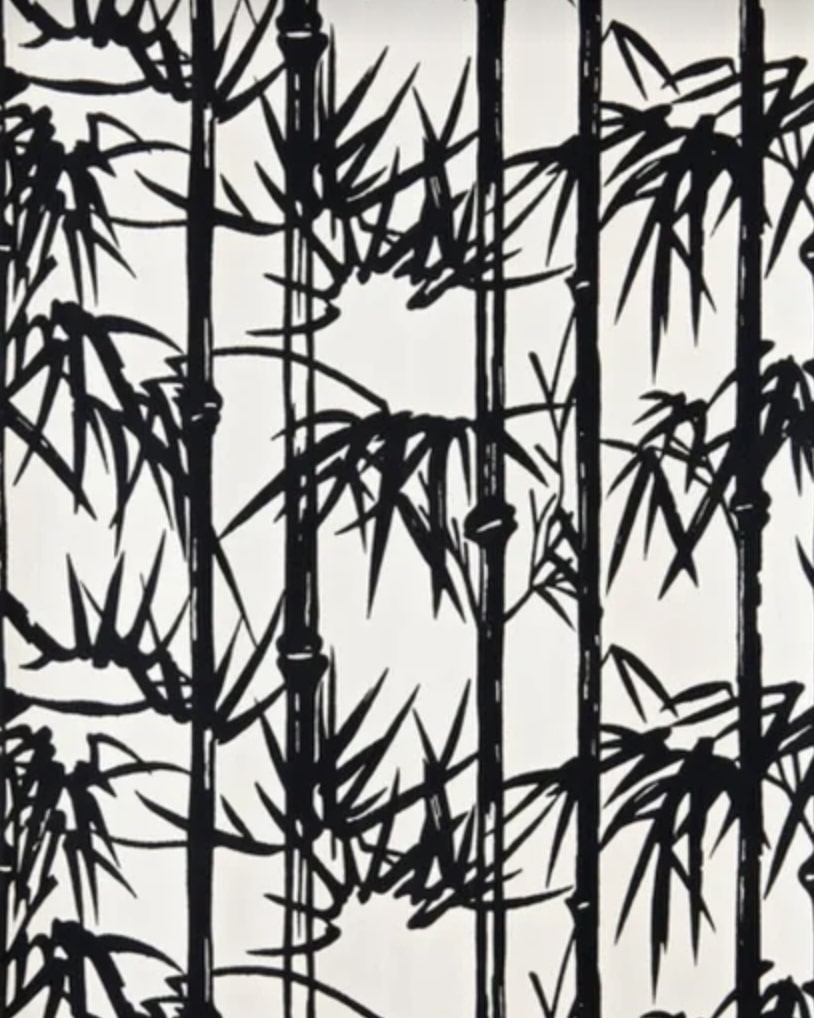 Farrow & Ball Bamboo wallpaper with graphic bamboo silhouettes in a calm, botanical pattern