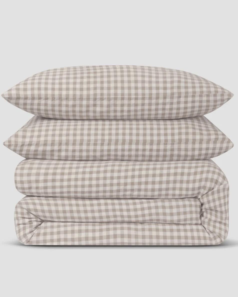 Beige mushroom gingham duvet set
