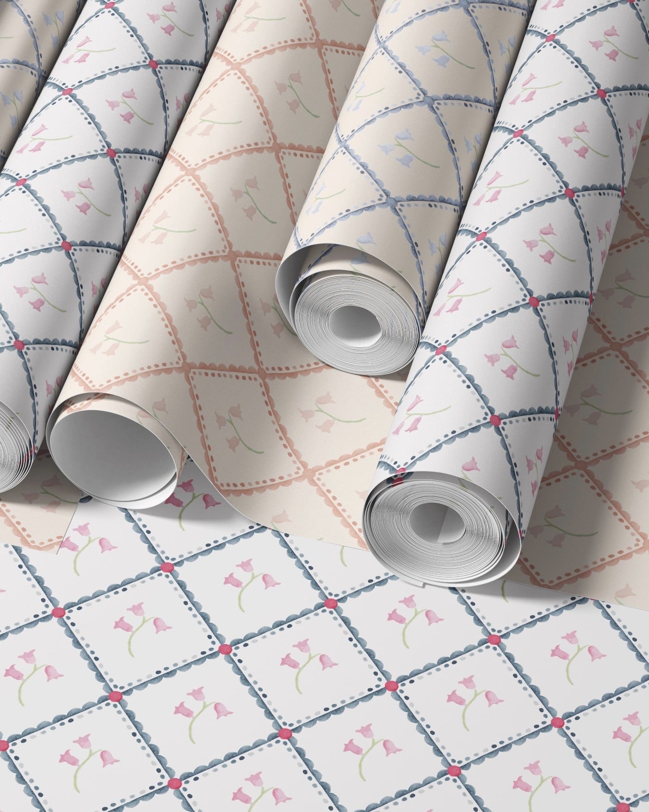 Pink floral trellis wallpaper with delicate cottagecore pattern