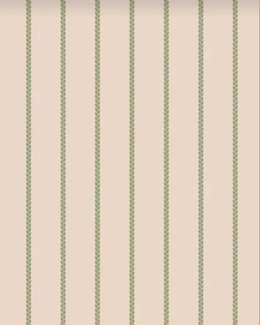 Pink striped wallpaper with delicate green vine detail, Farrow & Ball Petal Stripe