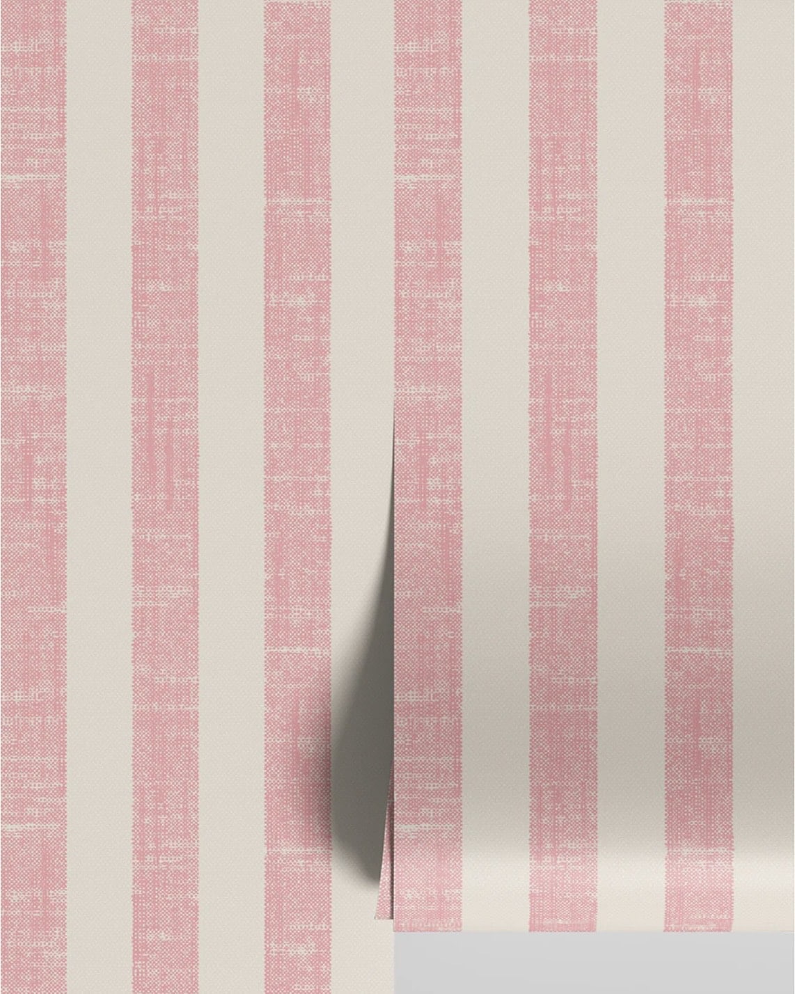 Soft pink and cream stripe wallpaper, Piglet in Bed Pink Bloom Pembroke Stripe