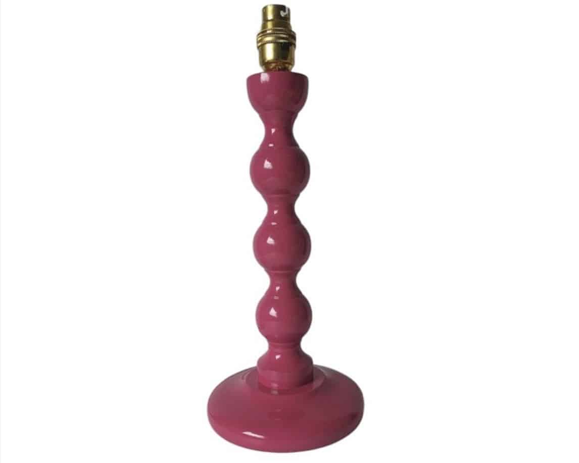 Small berry pink bobbin lamp base for cosy cottage bedroom lighting