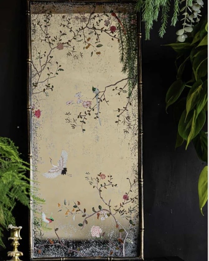 Chinoiserie decorative wall mirror in soft neutral tones