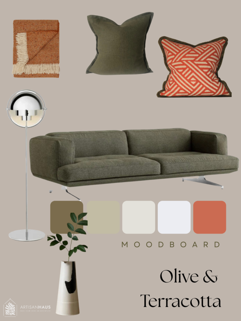 Orange cushion Olive Terracotta