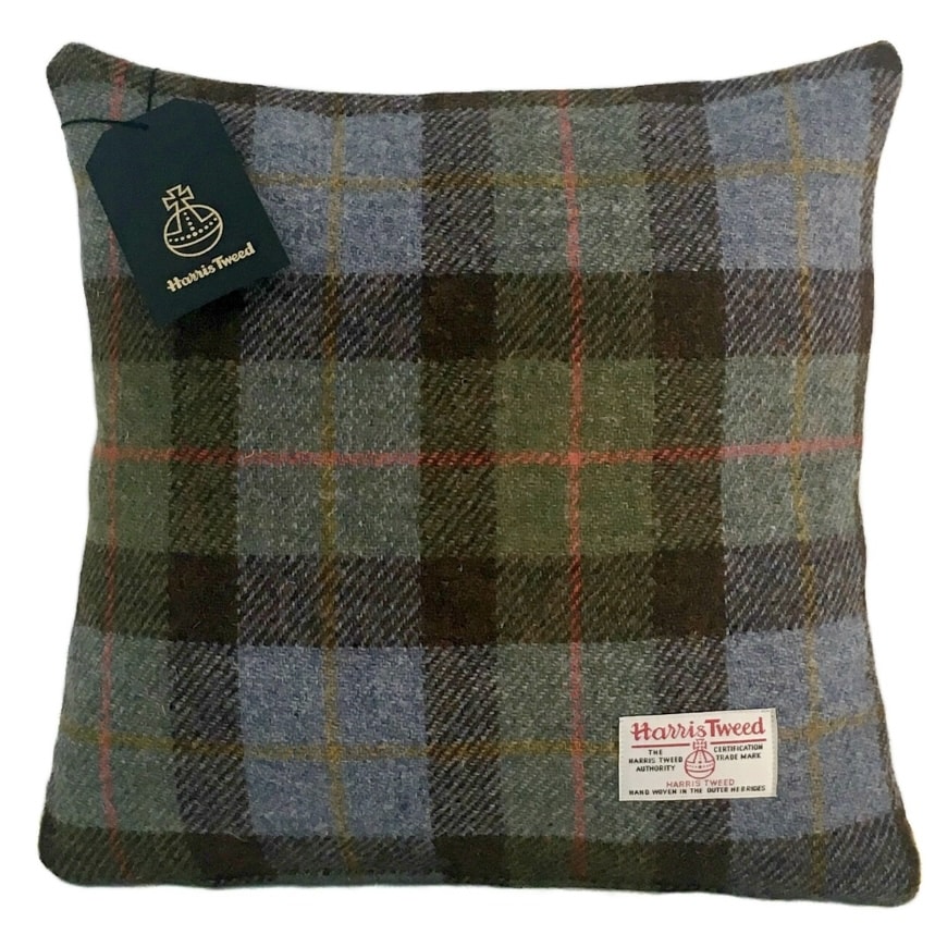 Blue and green tartan Harris Tweed cushion cover