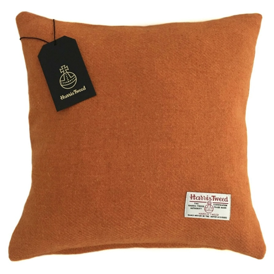 Plain burnt orange Harris Tweed cushion cover