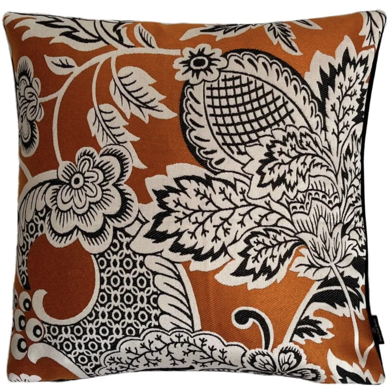 Orange and black botanical cushion