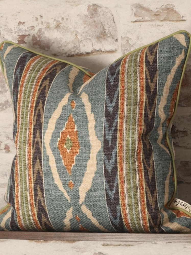 Boho cushion cover in teal and orange for contrast