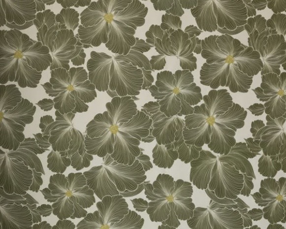 Bohemian Bloom Moss Green wallpaper for an olive and brass living room