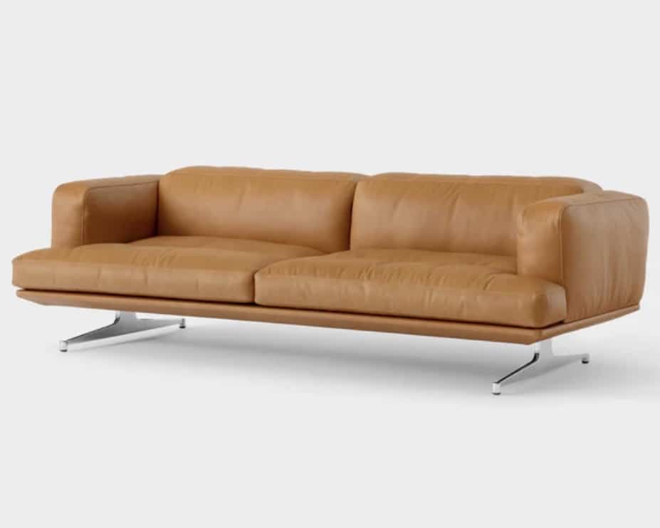 Tan leather sofa in a warm caramel tone
