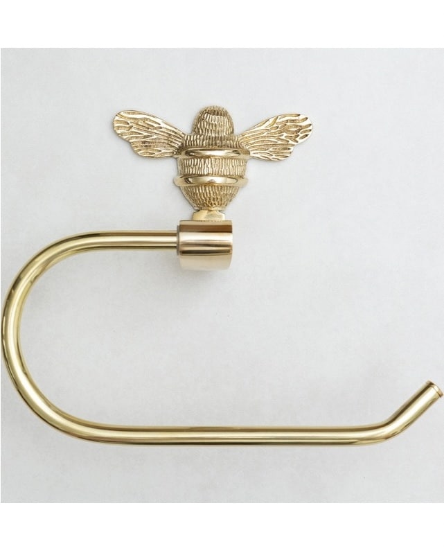 Polished brass towel ring with bee motif