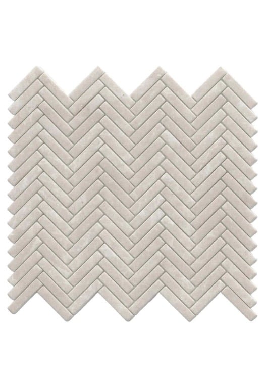Beige herringbone mosaic tile for splashback or shower wall to add texture to beige neutral bathroom