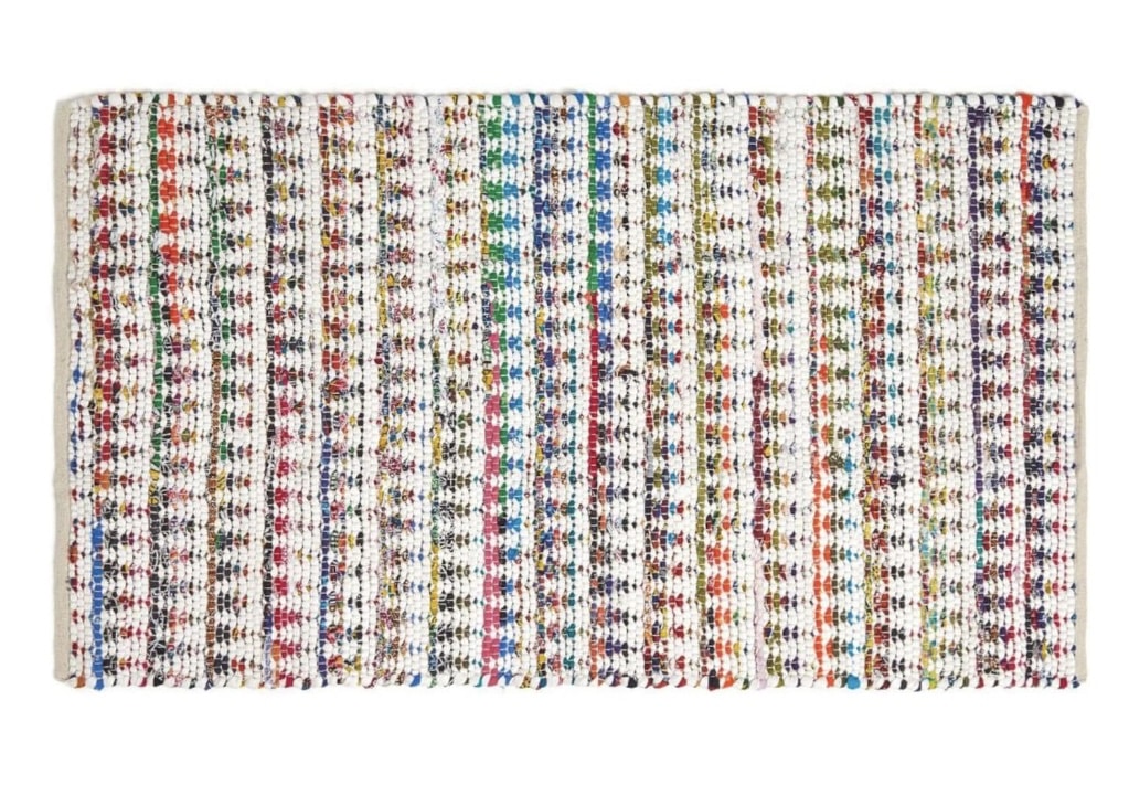 Multi-colour handwoven cotton chindi rug with striped texture