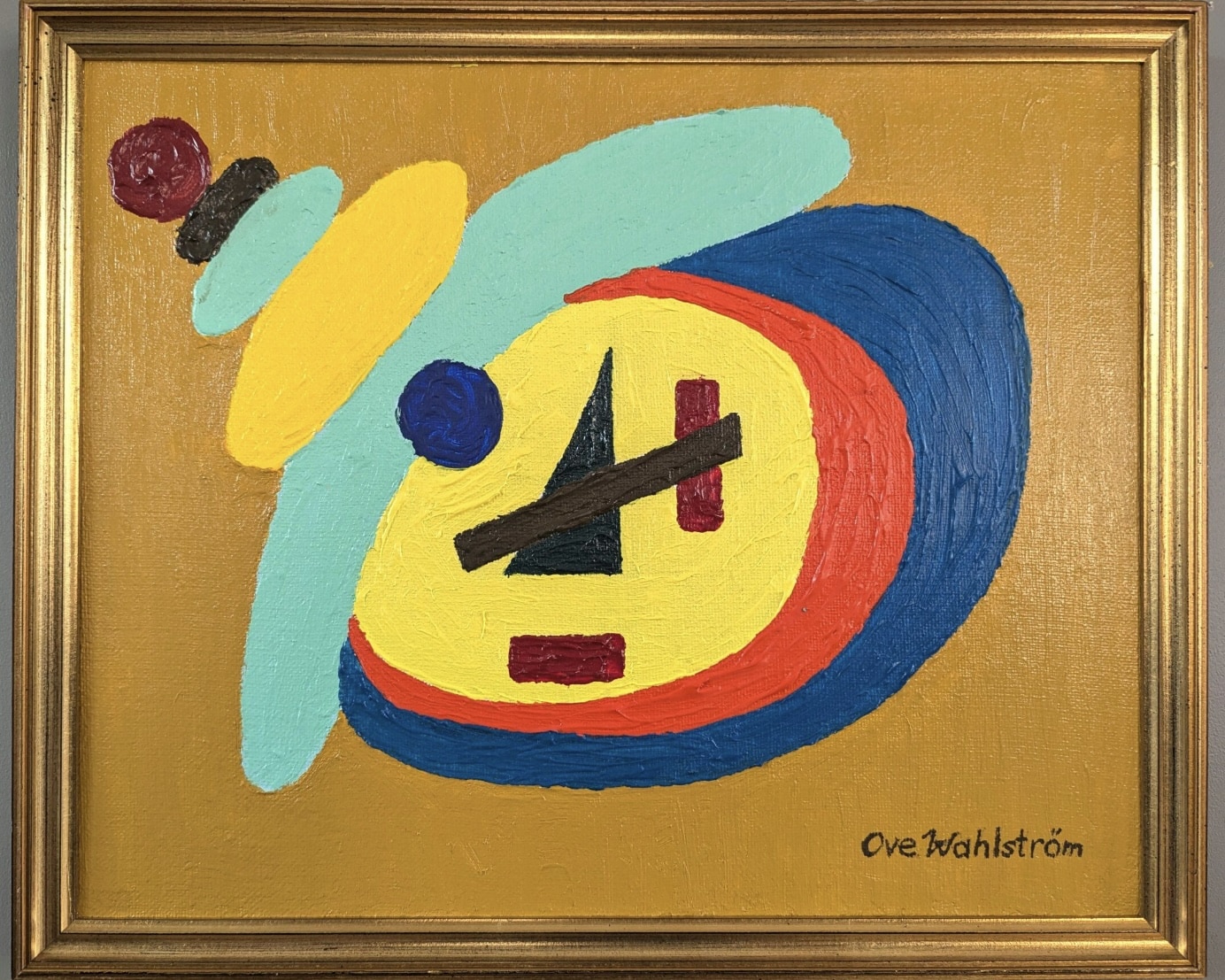 Vintage-style abstract geometric artwork in bold colours