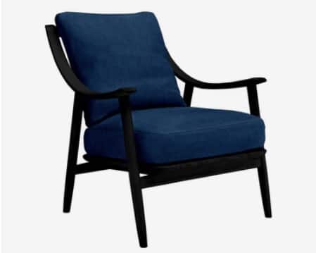 Ercol Marino lounge chair in deep blue upholstery with wooden frame