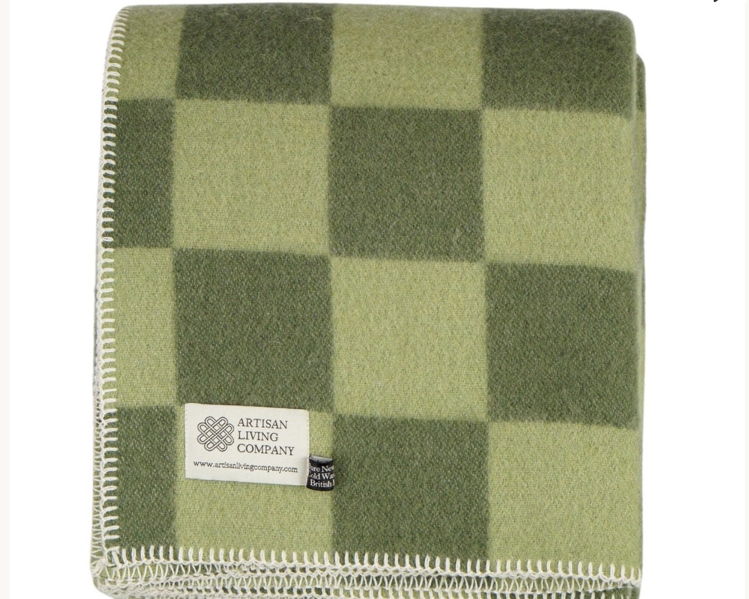 Extra large checked throw in woodland green tones