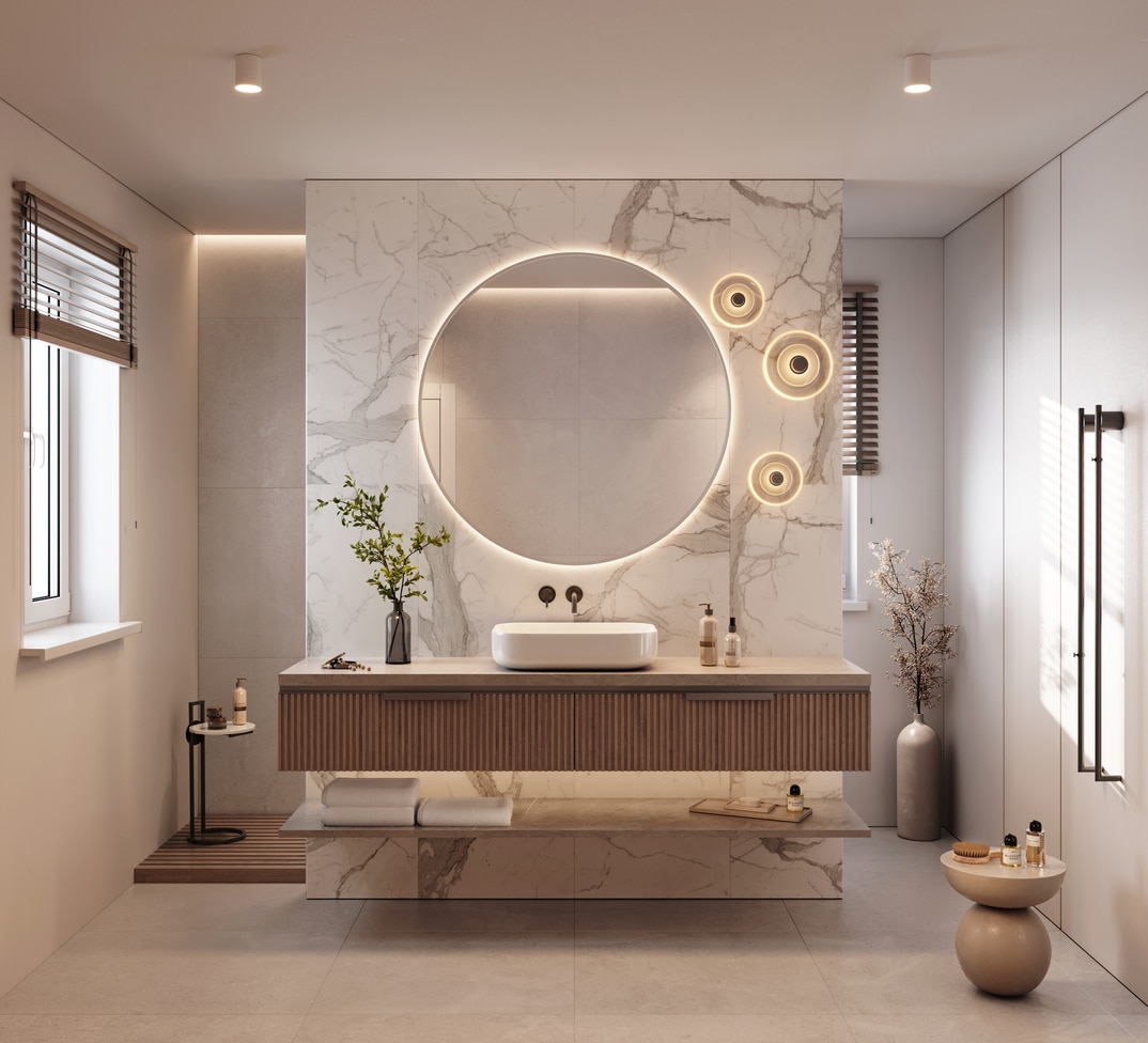 Neutral bathroom ideas featuring calm, elegant tones and timeless finishes.