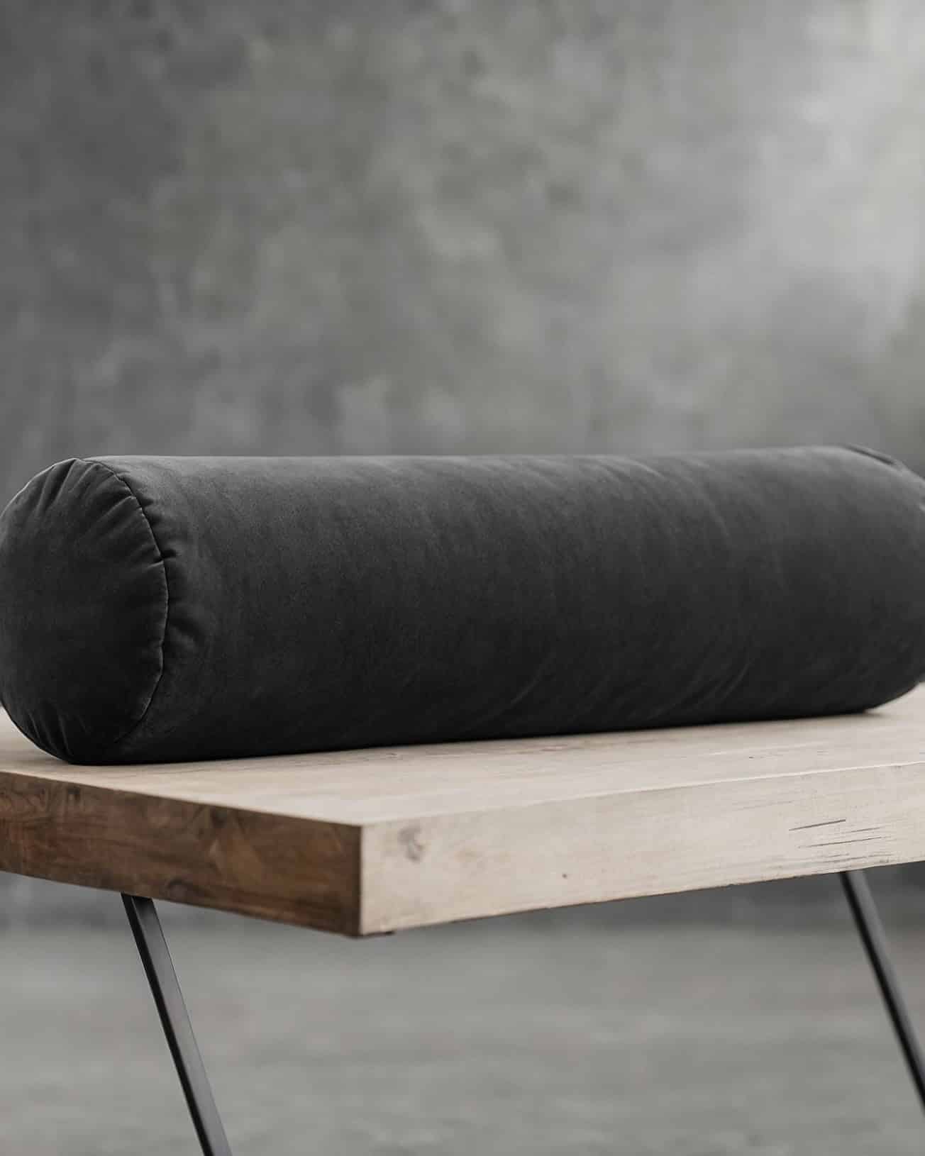 Black plush velvet bolster cushion