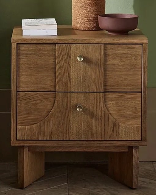Oak bedside table with curved drawer fronts