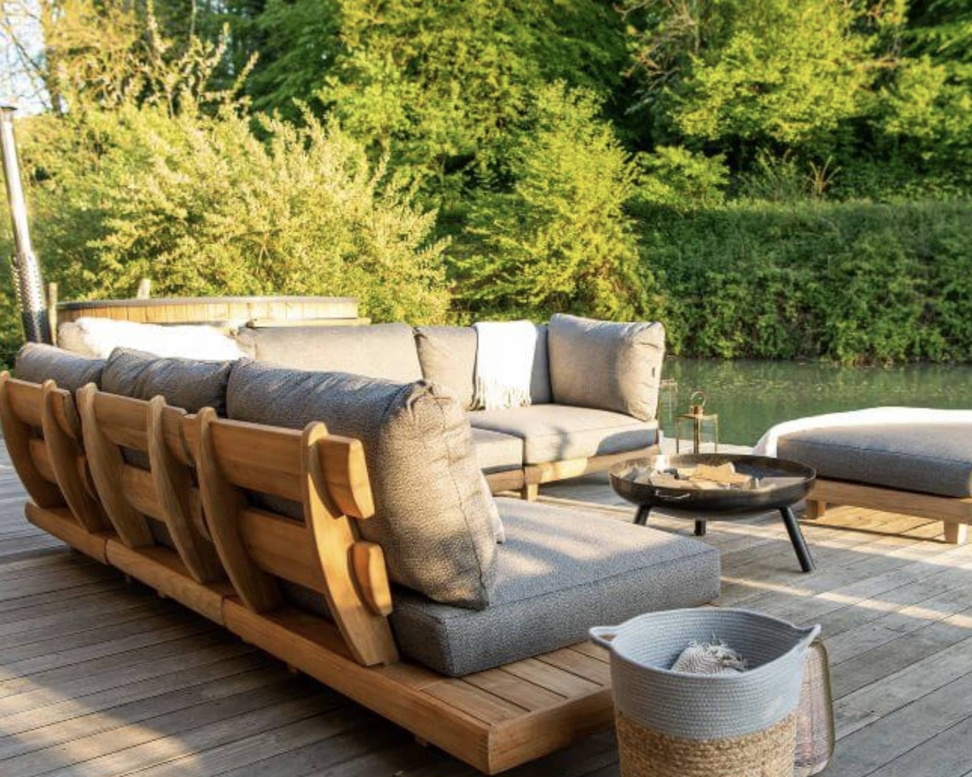 Teak modular garden corner sofa — Sorrento outdoor corner seating, buy-by-seat UK