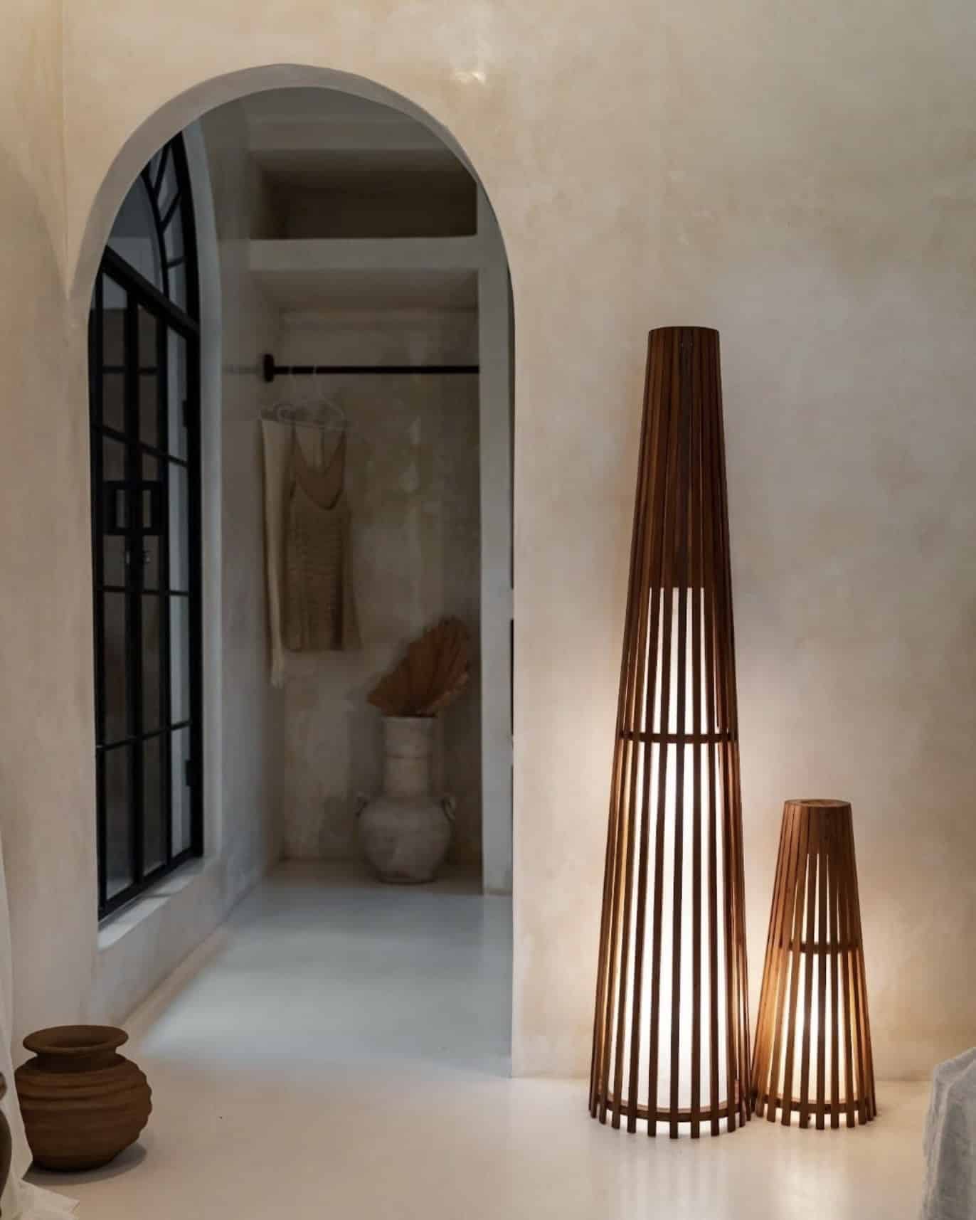 Recycled teak table lamp for warm, atmospheric lighting