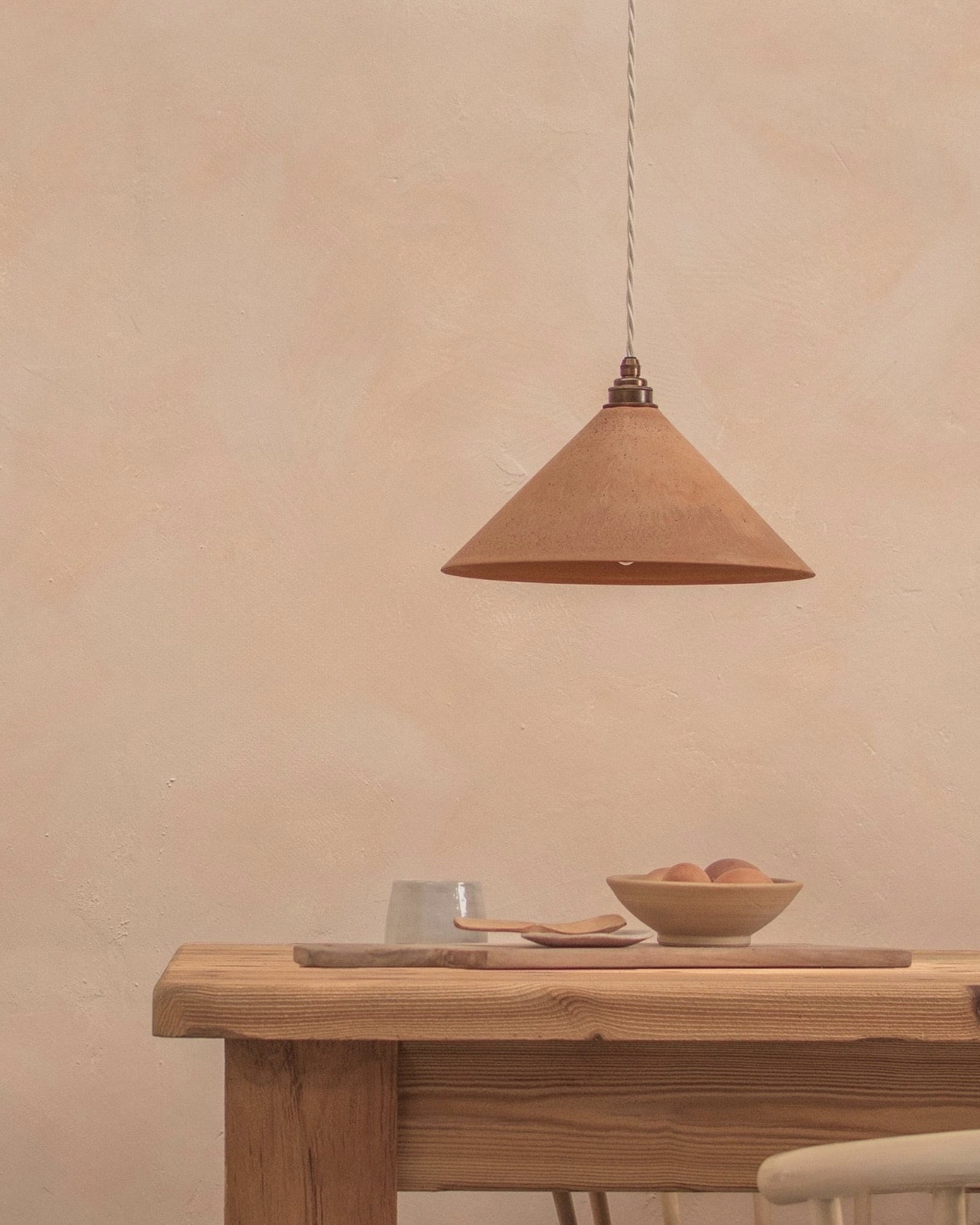 Handmade terracotta pendant light for kitchen island or dining table lighting